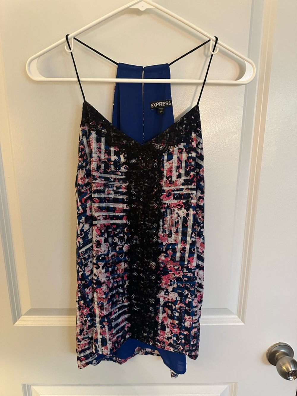 Express Floral/ Stripe Lace-Trim Tank Top